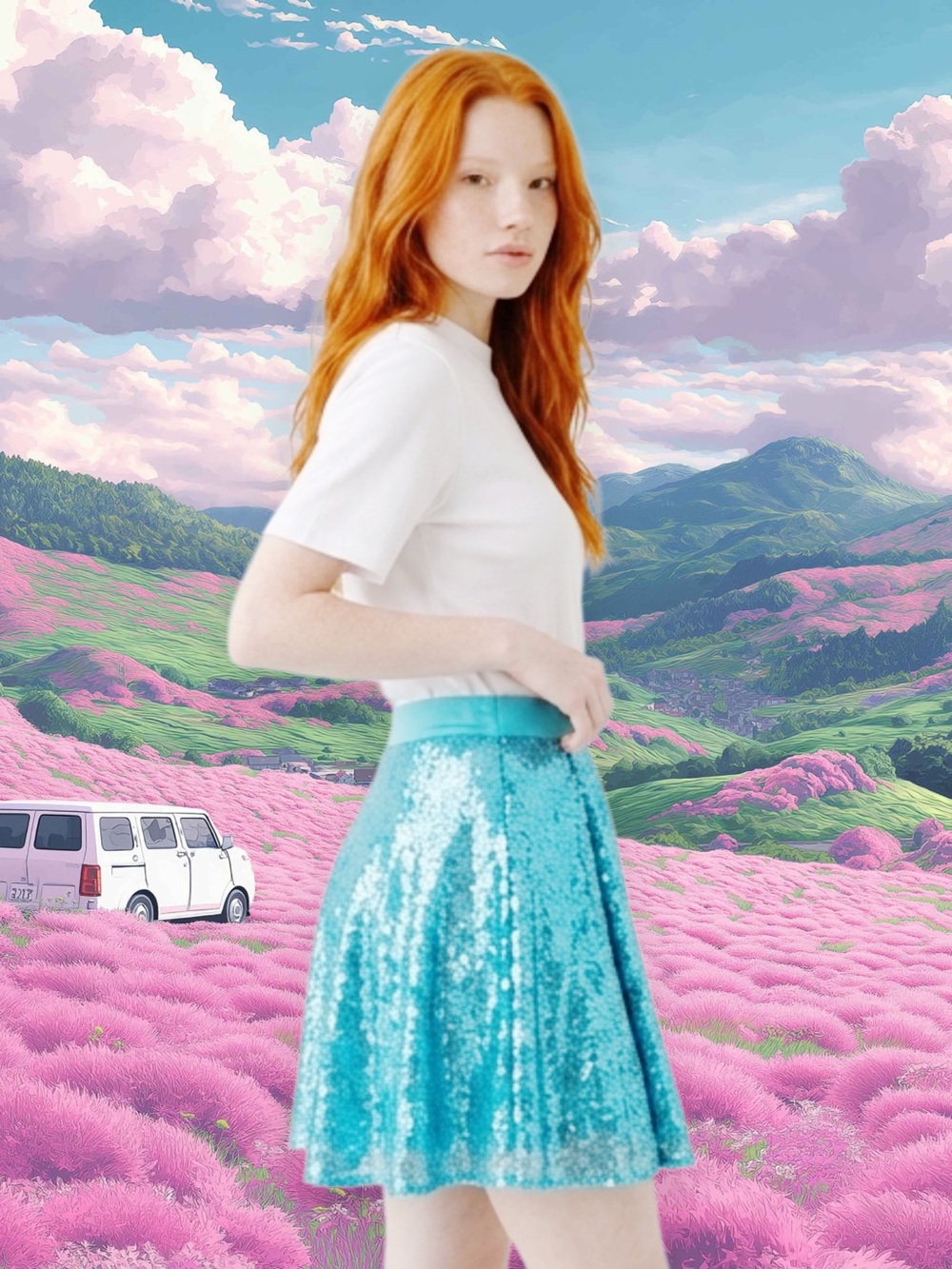 Mikael Turquoise Sequin Pleated Mini Skirt